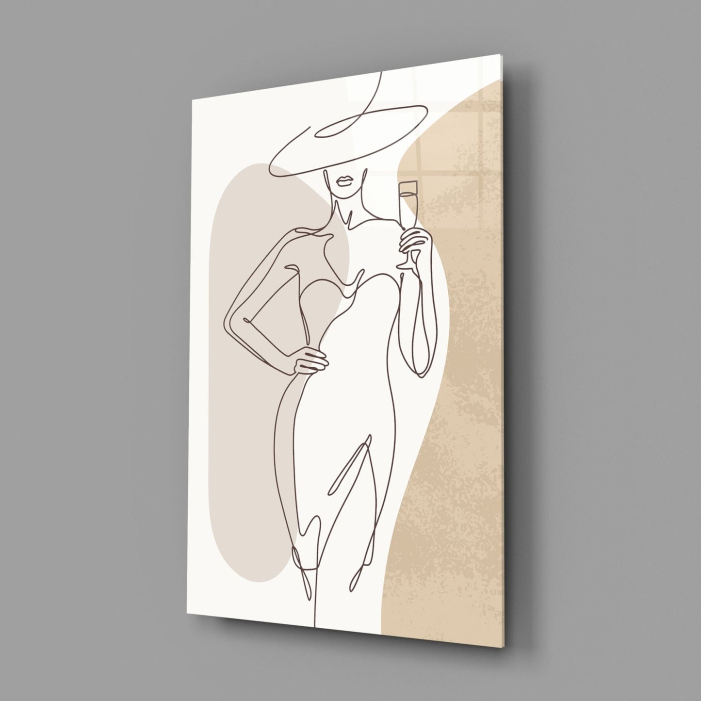 Wine Glass Lady Wide Hat Glass Wall Art