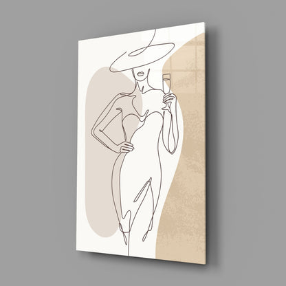 Wine Glass Lady Wide Hat Glass Wall Art