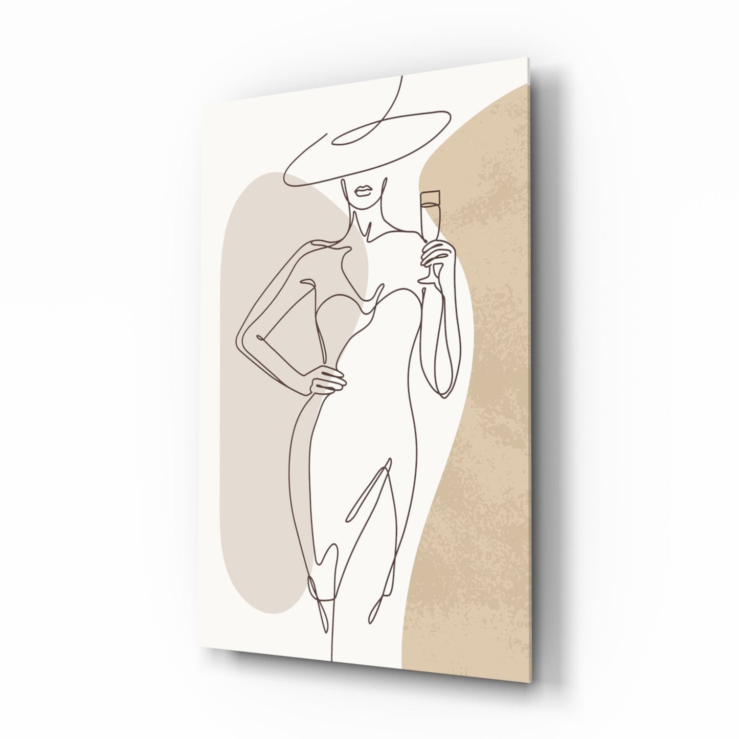Wine Glass Lady Wide Hat Glass Wall Art