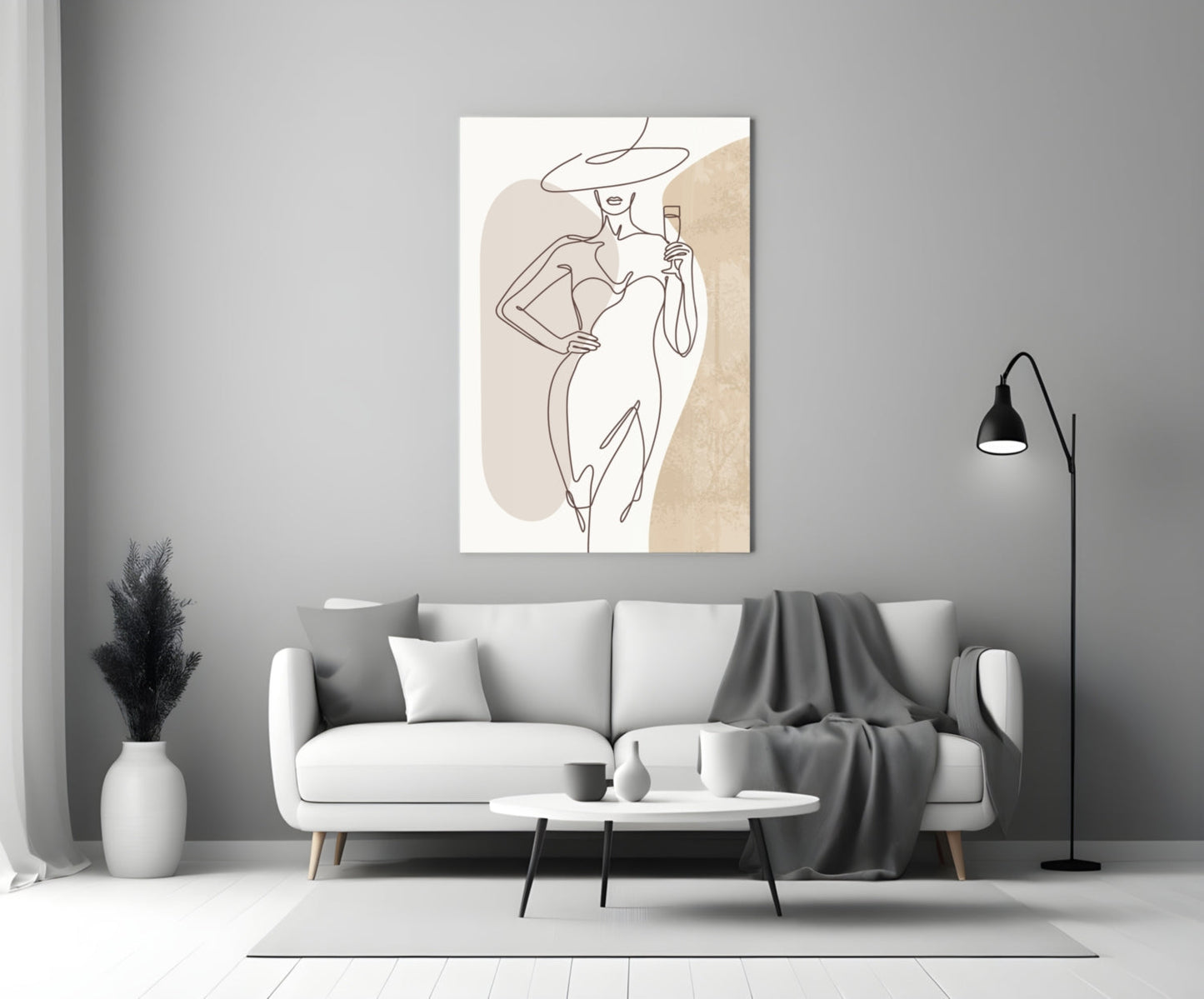 Wine Glass Lady Wide Hat Glass Wall Art