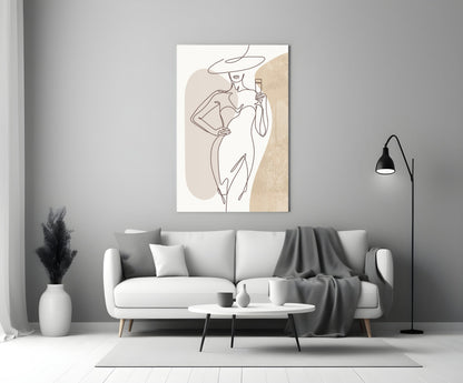 Wine Glass Lady Wide Hat Glass Wall Art