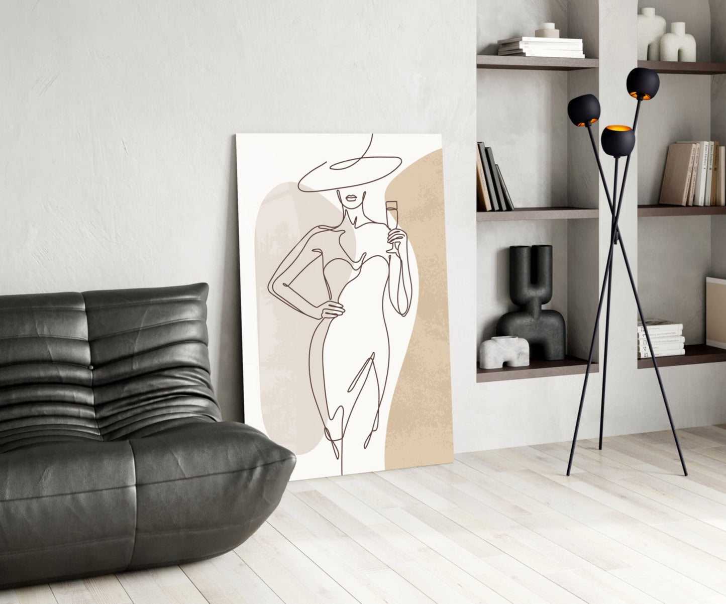 Wine Glass Lady Wide Hat Glass Wall Art