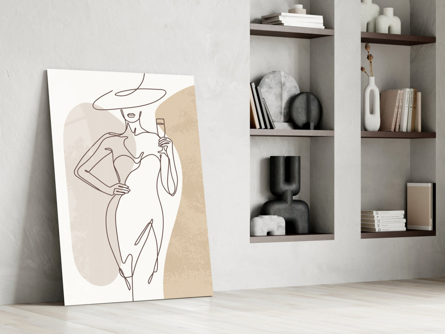 Wine Glass Lady Wide Hat Glass Wall Art