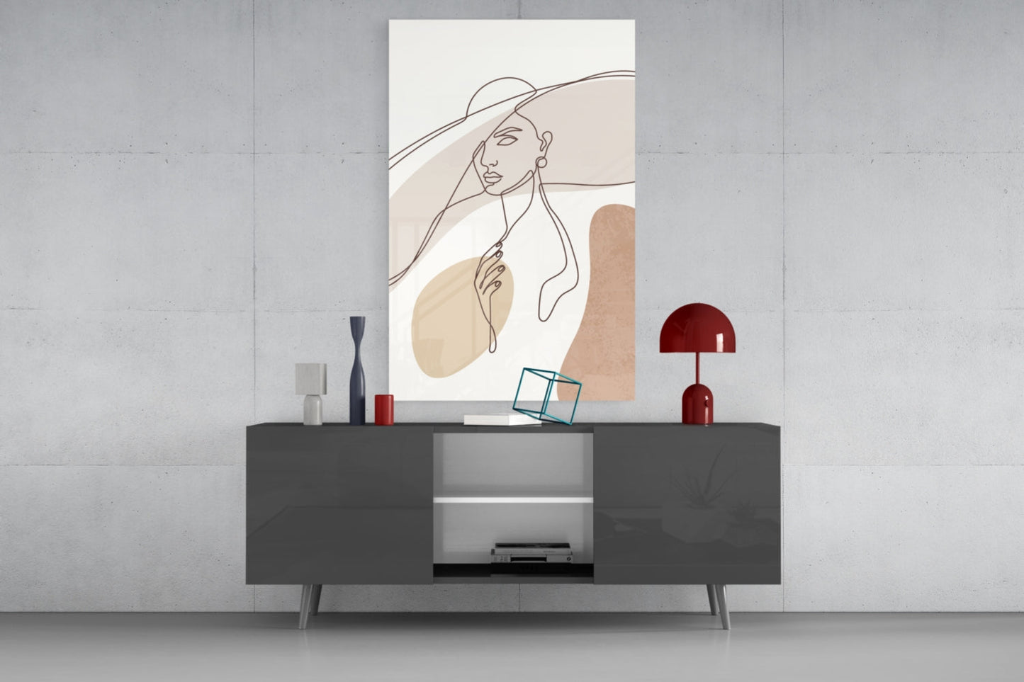 Sun Hat Woman Earring Line Glass Wall Art