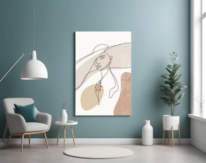 Sun Hat Woman Earring Line Glass Wall Art