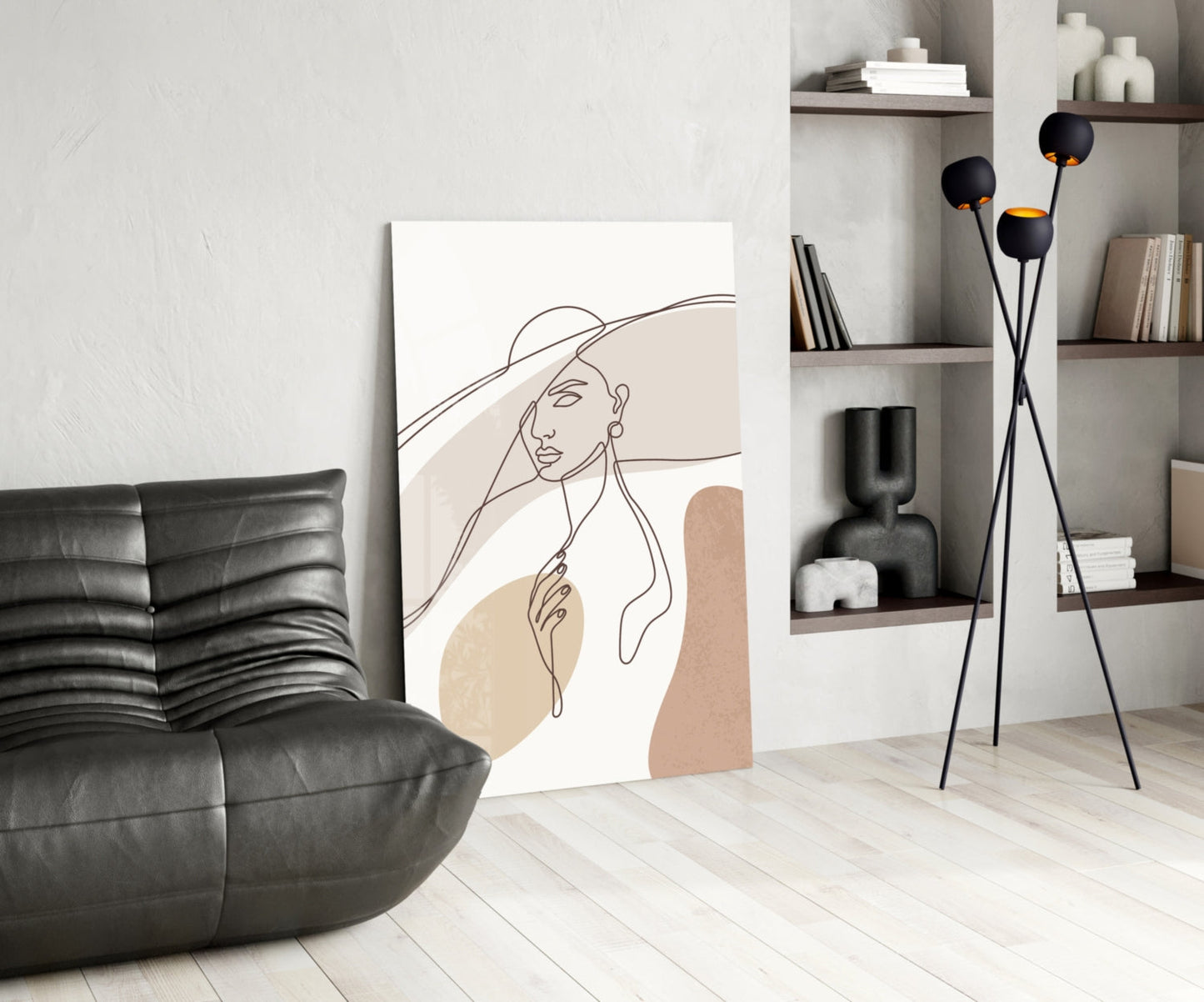 Sun Hat Woman Earring Line Glass Wall Art