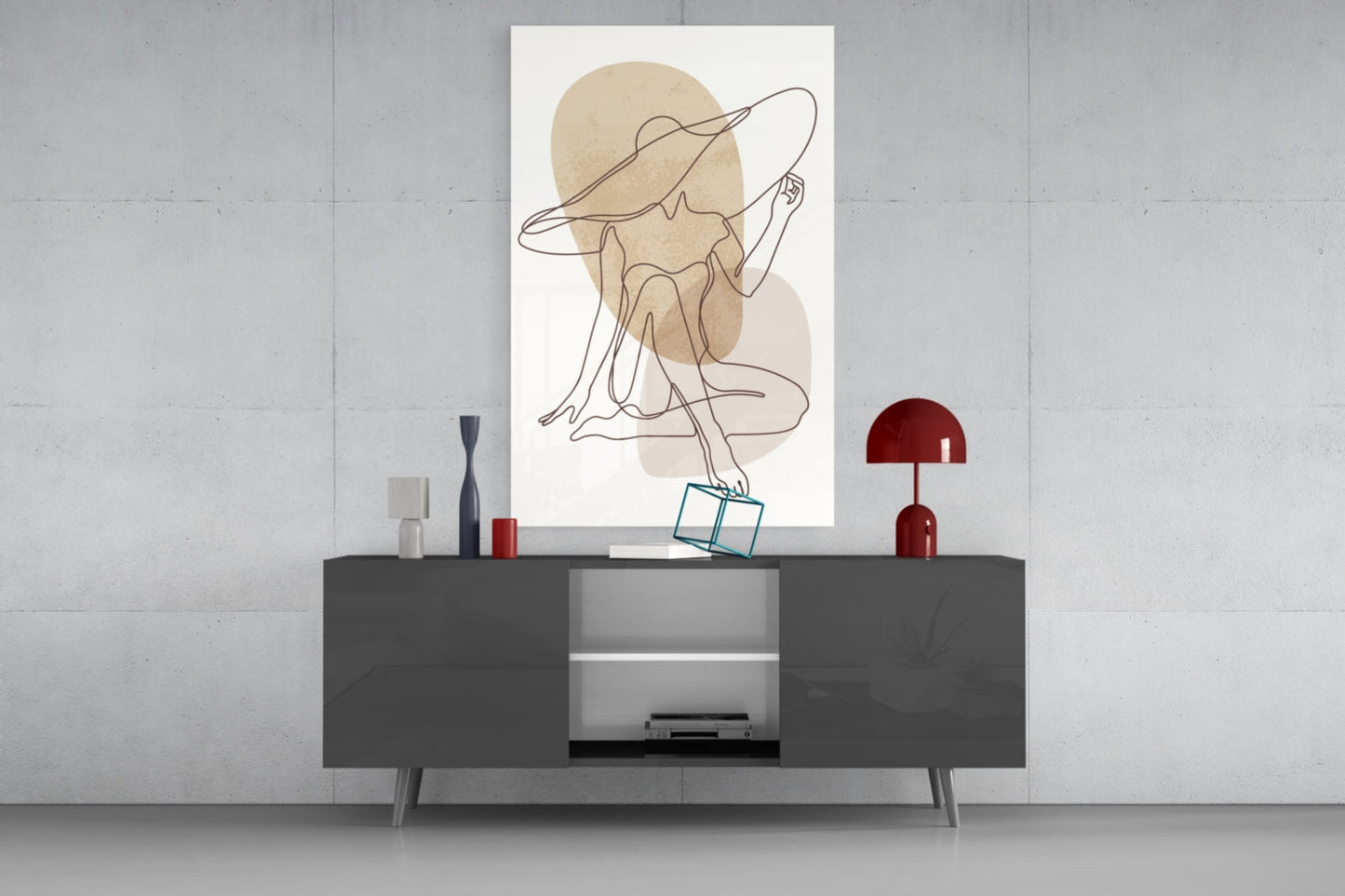 Seated Hat Woman Figure Glass Wall Art
