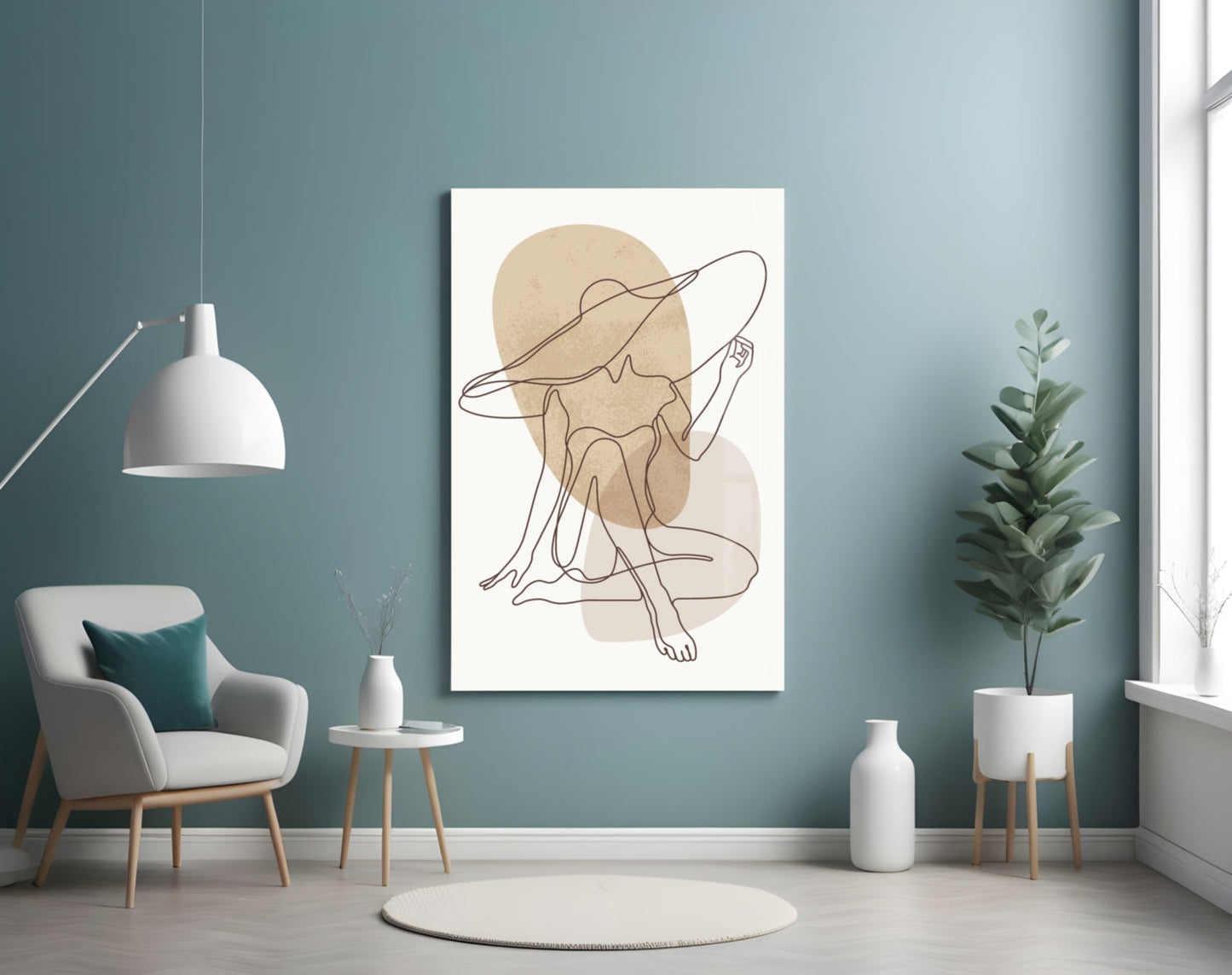 Seated Hat Woman Figure Glass Wall Art