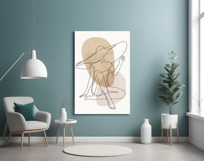 Seated Hat Woman Figure Glass Wall Art