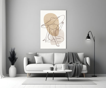 Seated Hat Woman Figure Glass Wall Art