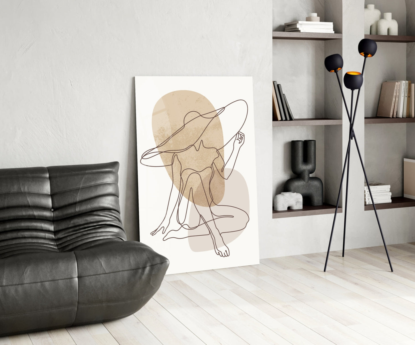 Seated Hat Woman Figure Glass Wall Art