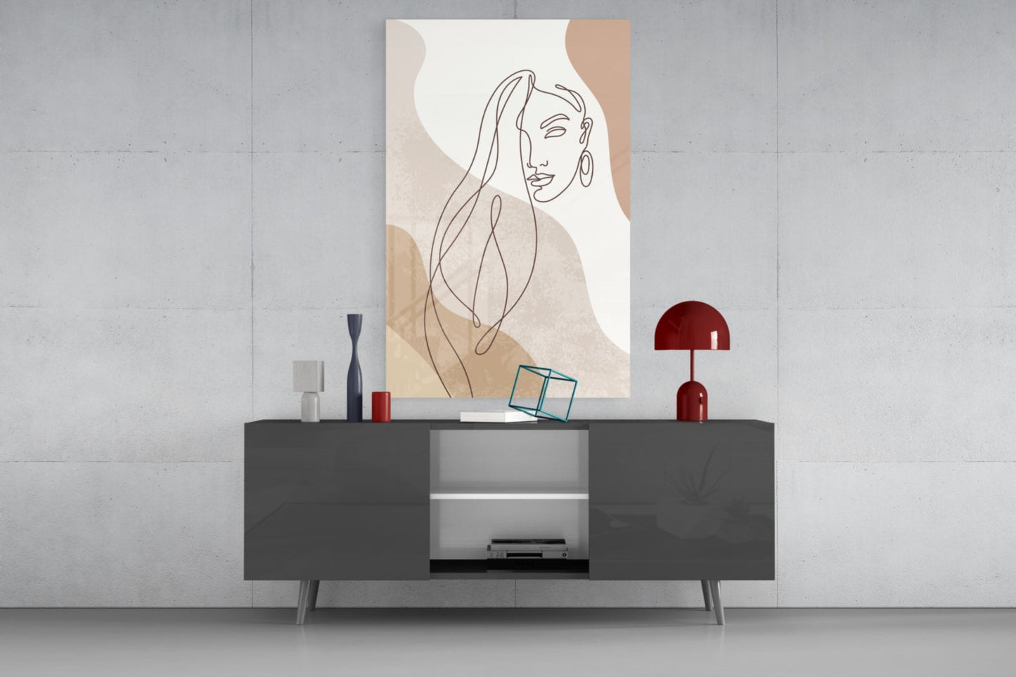 Flowing Hair Woman Face Glass Wall Art