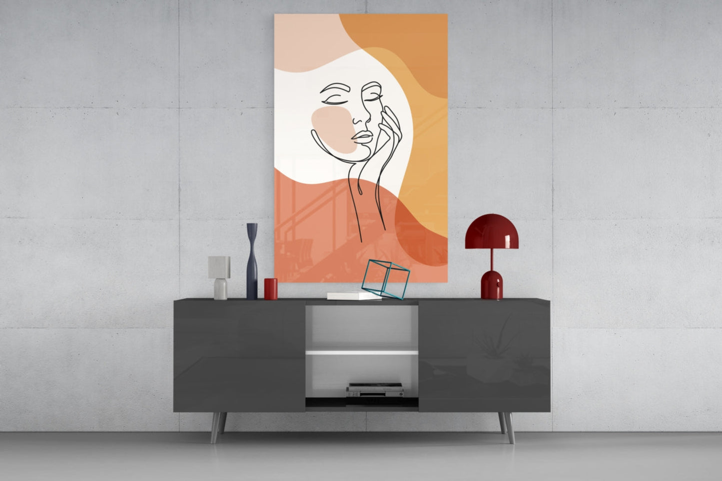 Hand on Cheek Terracotta Face Glass Wall Art