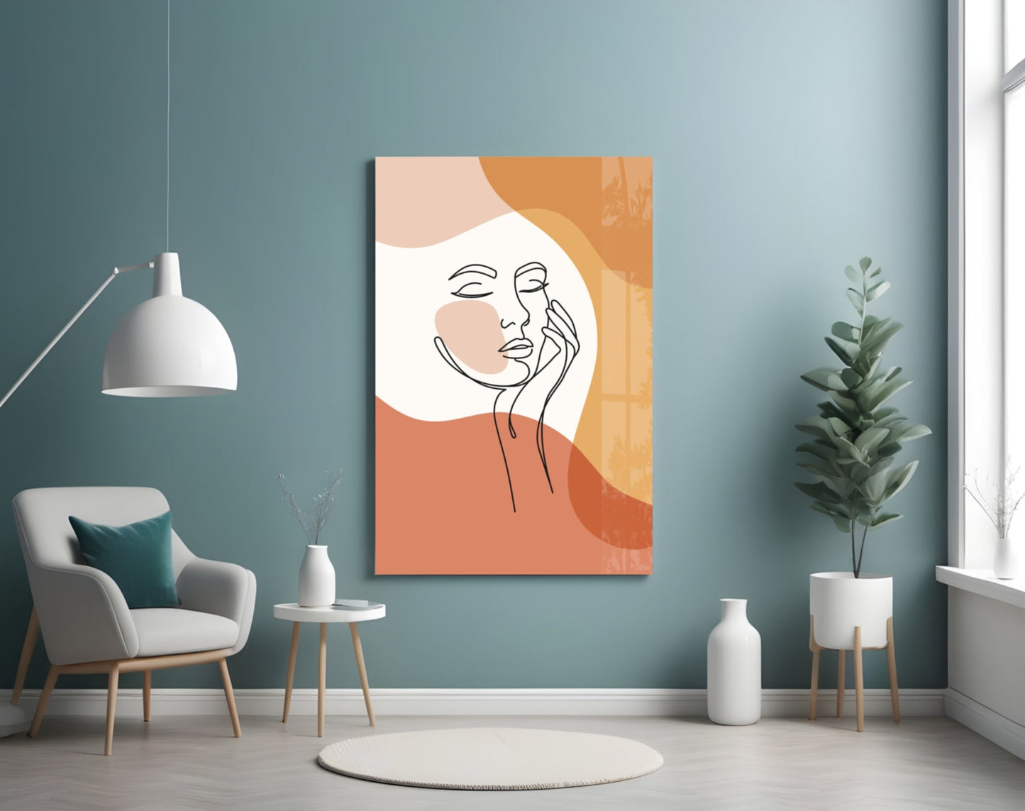 Hand on Cheek Terracotta Face Glass Wall Art