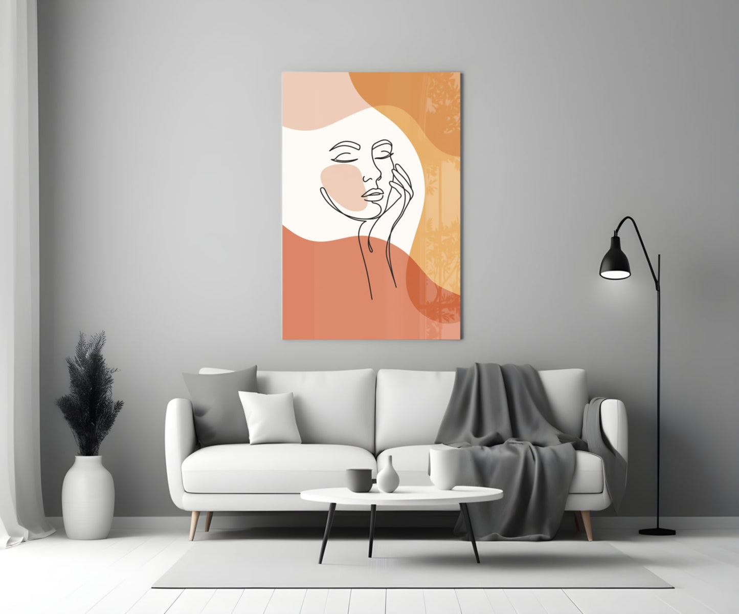 Hand on Cheek Terracotta Face Glass Wall Art