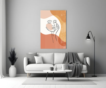 Hand on Cheek Terracotta Face Glass Wall Art