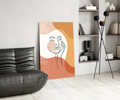 Hand on Cheek Terracotta Face Glass Wall Art