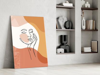 Hand on Cheek Terracotta Face Glass Wall Art