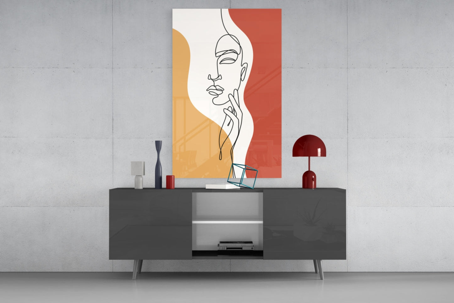 Serene Face Rust Line Art Glass Wall Art