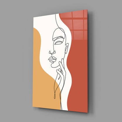 Serene Face Rust Line Art Glass Wall Art
