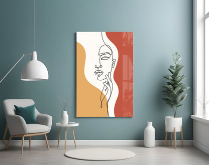Serene Face Rust Line Art Glass Wall Art