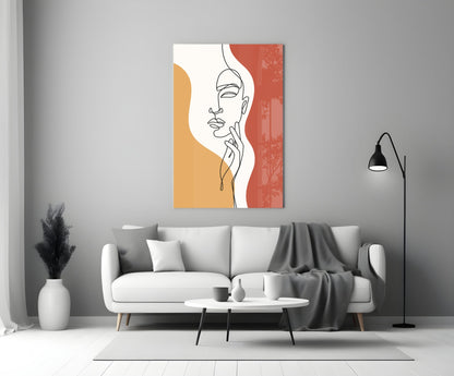 Serene Face Rust Line Art Glass Wall Art