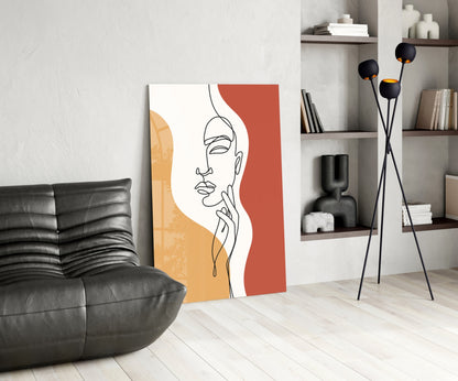 Serene Face Rust Line Art Glass Wall Art