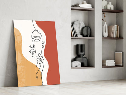 Serene Face Rust Line Art Glass Wall Art