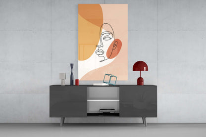 Tilted Face Peach Abstract Glass Wall Art