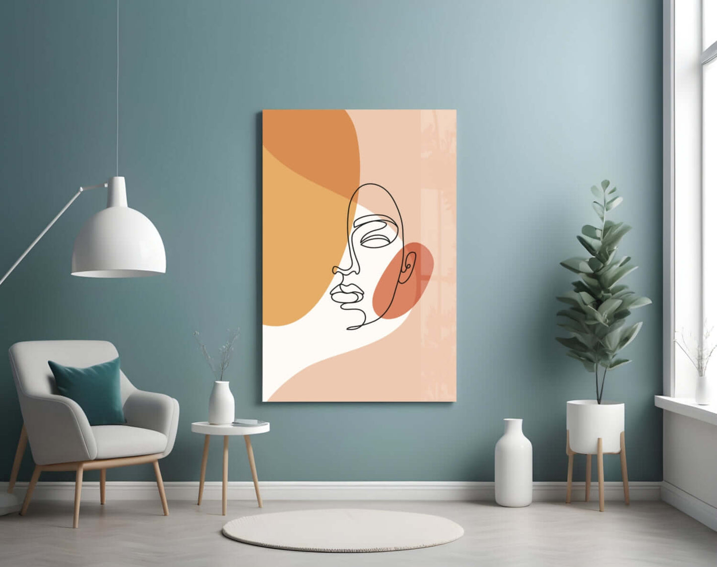 Tilted Face Peach Abstract Glass Wall Art