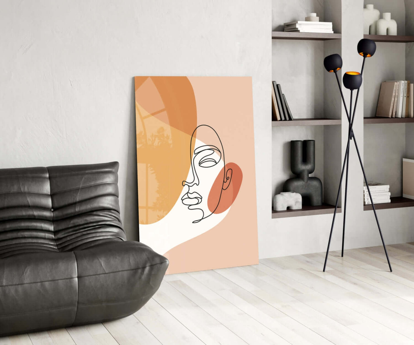 Tilted Face Peach Abstract Glass Wall Art