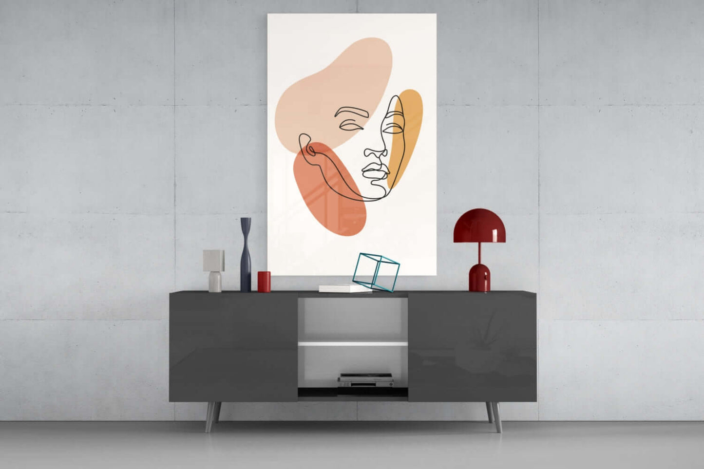 Abstract Face Organic Shapes Glass Wall Art