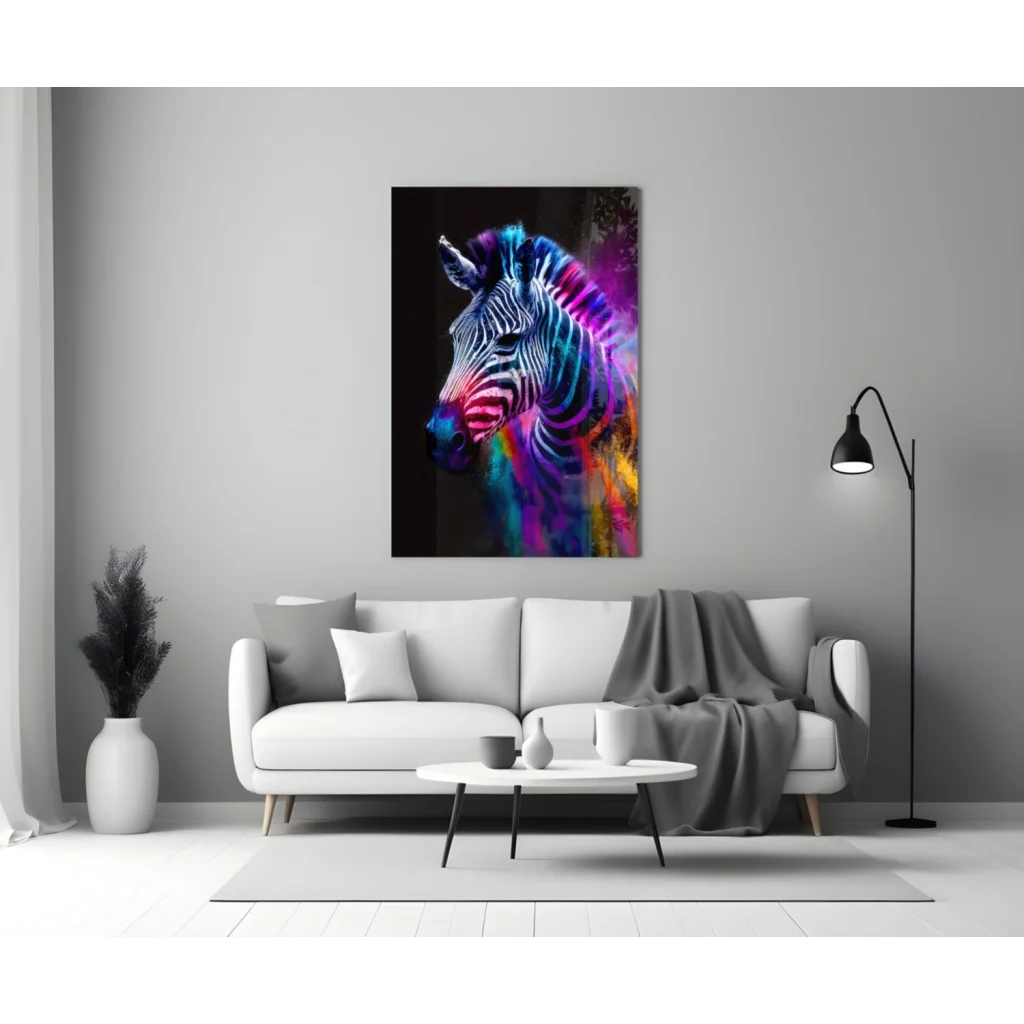 Neon Zebra Canvas Wall Art with Electric Rainbow Glow | Modern Wall Art Decor | vintageantiquesgifts.com