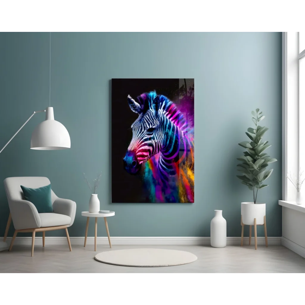 Neon Zebra Canvas Wall Art with Electric Rainbow Glow | Contemporary Home Wall Art | vintageantiquesgifts.com