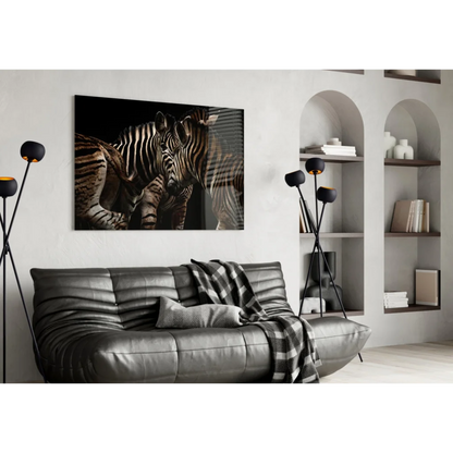 Stunning black and white zebra glass wall art mounted on wall