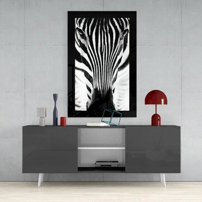 Bold zebra stripes glass wall art in black and white frame