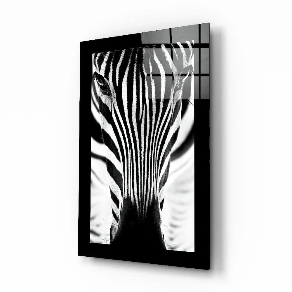 Bold zebra stripes glass wall art in black and white frame