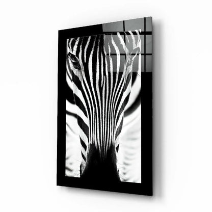Bold zebra stripes glass wall art in black and white frame