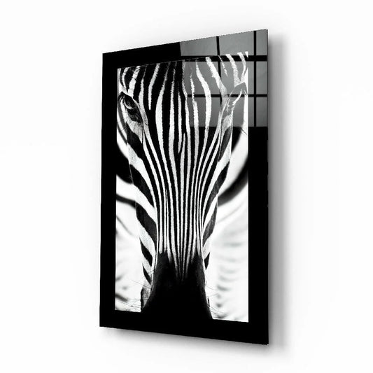 Bold zebra stripes glass wall art in black and white frame