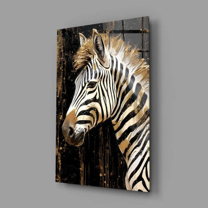Stunning Golden Zebra Wall Art with Metallic Shimmer | Glass Wall Art Print | vintageantiquesgifts.com