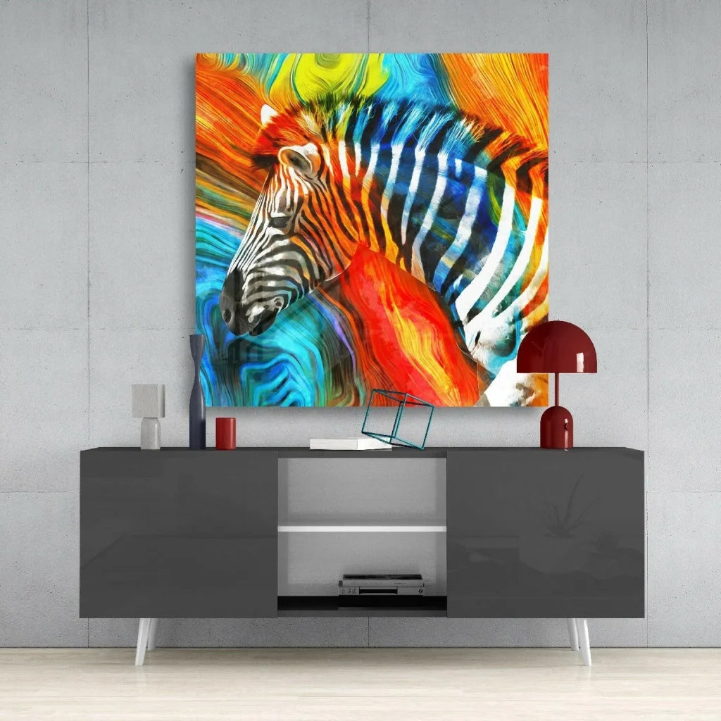 Vibrant electric zebra swirl glass wall art canvas print