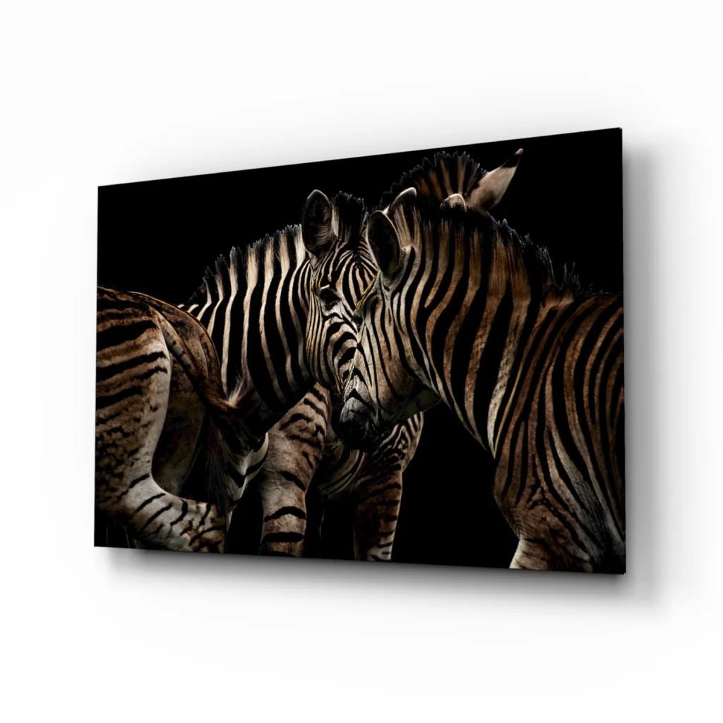 Bold black-and-white zebra portrait on stunning glass wall art