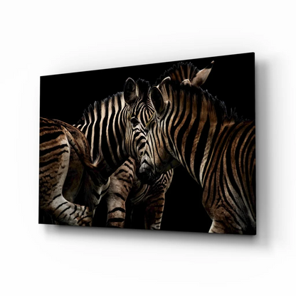 Bold black-and-white zebra portrait on stunning glass wall art