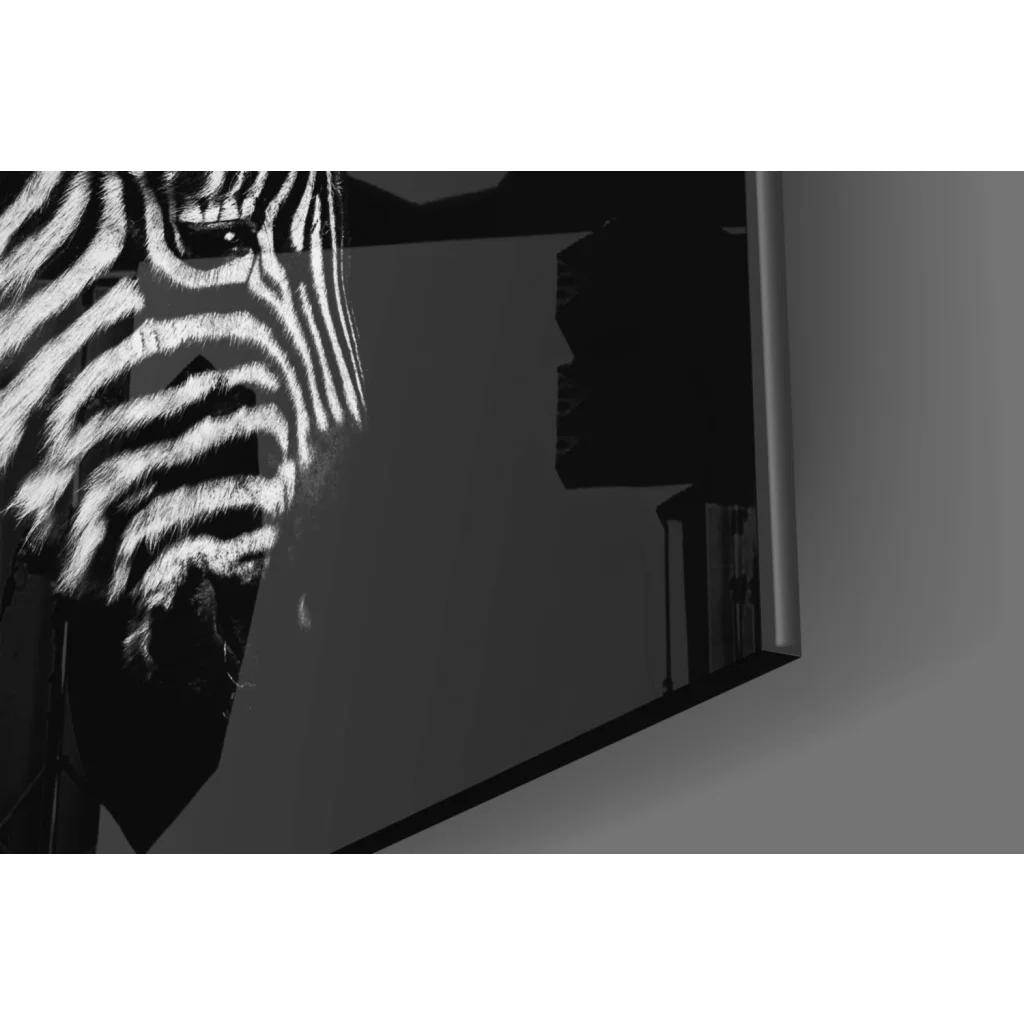 Stunning zebra glass wall art canvas with bold black-and-white stripes