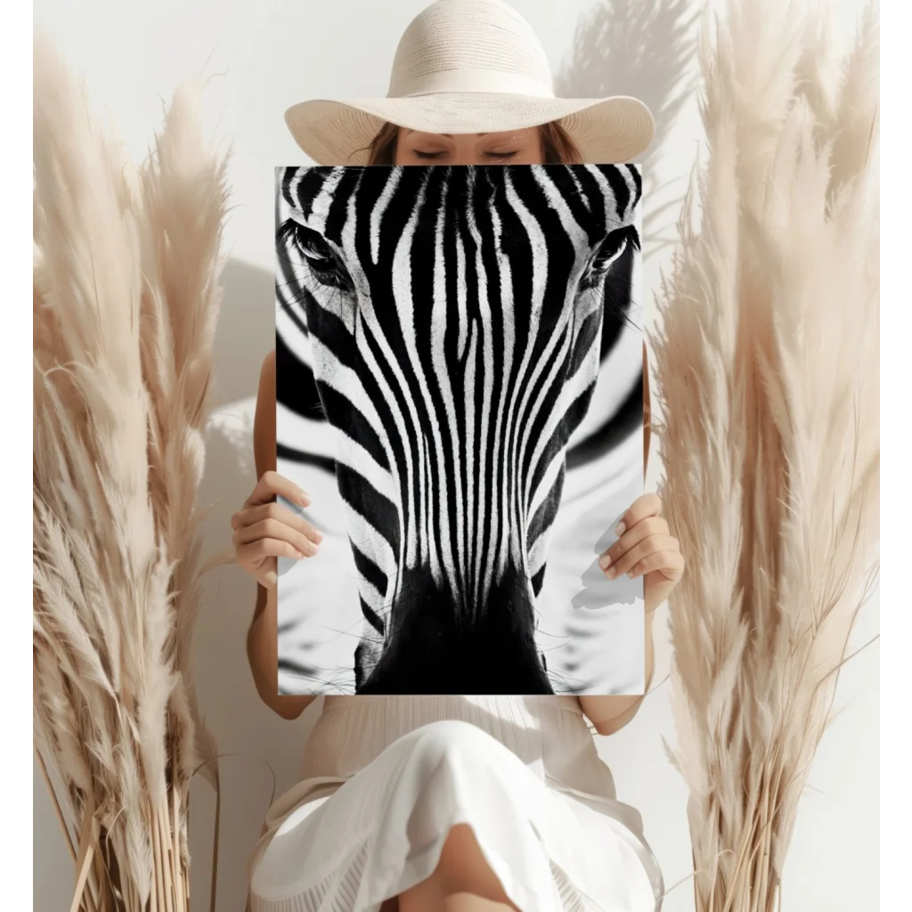 Striking black and white zebra eye on insigne aluminum print