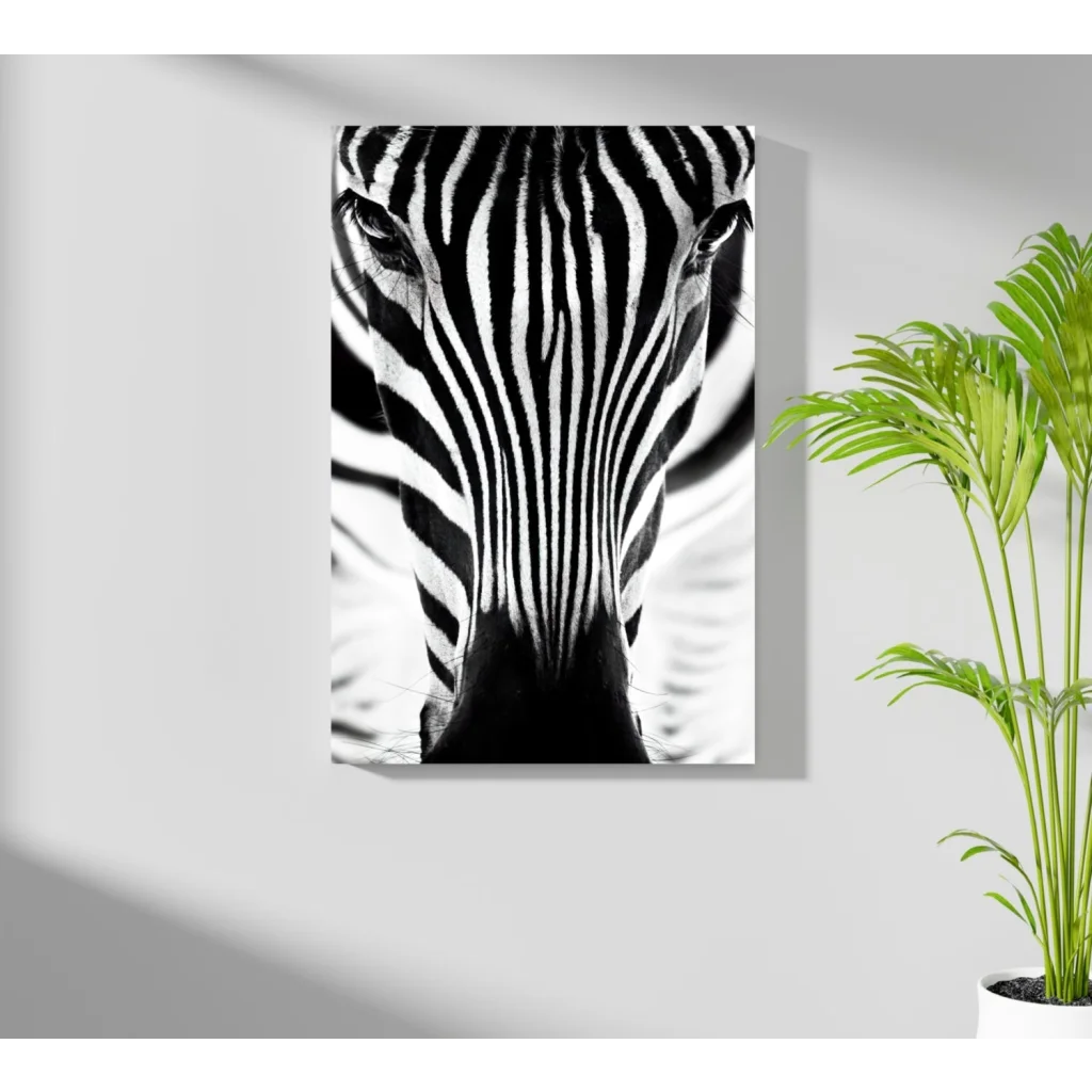 Striking zebra eye on insigne aluminum print for bold walls