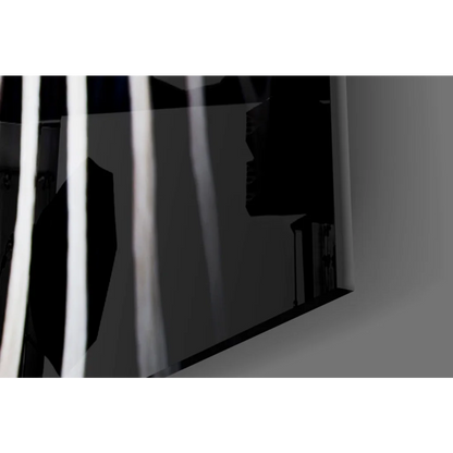 Zebra Tempered Glass Art: Black-framed monitor with white cables, size comparison