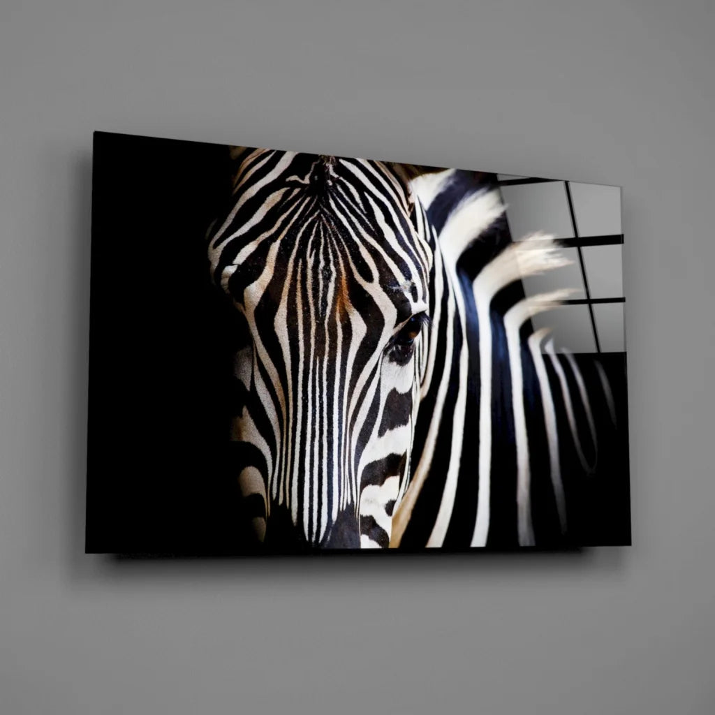 Bold striped zebra tempered glass art portrait