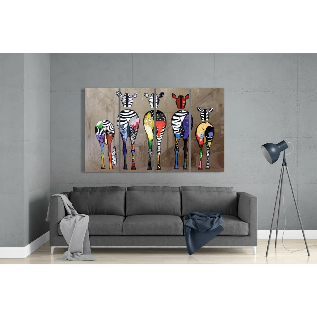 Vibrant colorful zebra glass wall art canvas multi panel decor