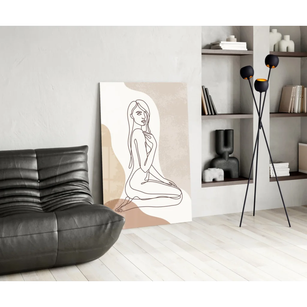 Zen Lotus beige black minimalist wall art print with seated figure